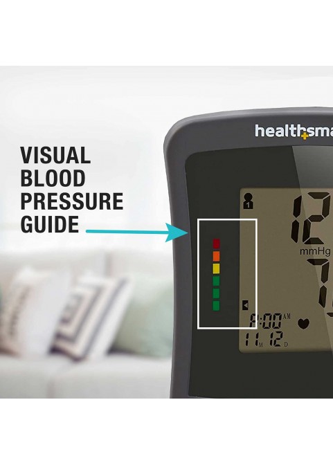 HealthSmart Digital Blood Pressure Monitor with Automatic Wrist Cuff that Displays Blood Pressure, Pulse Rate and Irregular Heartbeat, Stores up to 120 Readings for 2 Users, Black