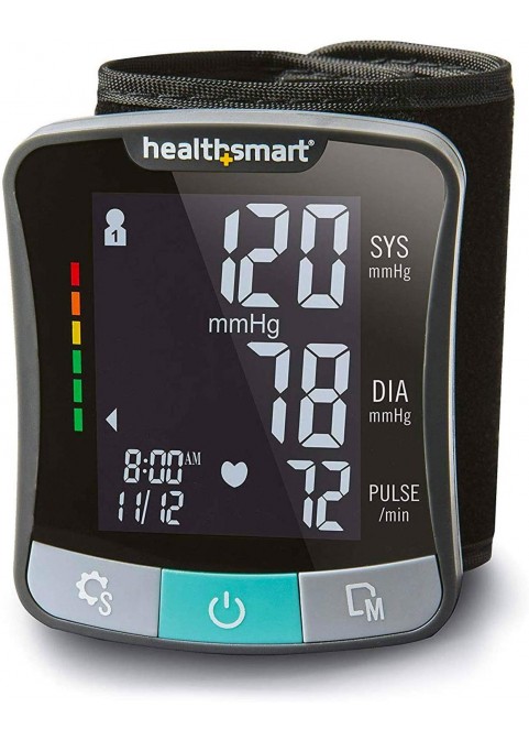 HealthSmart Digital Blood Pressure Monitor with Automatic Wrist Cuff that Displays Blood Pressure, Pulse Rate and Irregular Heartbeat, Stores up to 120 Readings for 2 Users, Black