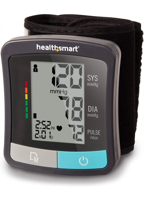 HealthSmart Digital Blood Pressure Monitor with Automatic Wrist Cuff that Displays Blood Pressure, Pulse Rate and Irregular Heartbeat, Stores up to 120 Readings for 2 Users, Black